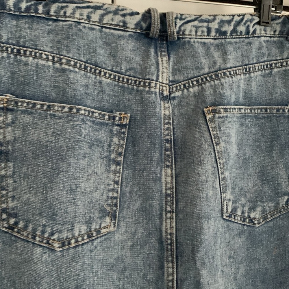 ONEDNA Ann Arbor Denim Maxi Skirt Women’s Blue Jean Front Slit Raw Edge Size L - Picture 7 of 14